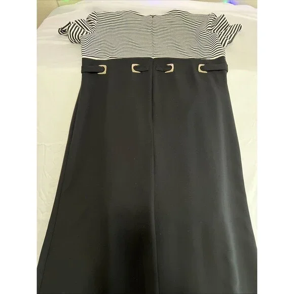 David Warren Women's Vintage Dress Black and White Striped Size 12 Short Sleeve - Picture 5 of 7